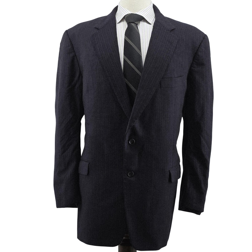 Burberry London Suit Jacket Mens EU 48 Blue Striped Wool Single-Breasted